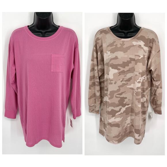 Jenni NWT Women's 2 Pack Bundle Sleep Shirts SZ XS Pink Tease, Toffee Candy Camo - Picture 1 of 8